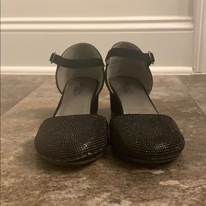 Black dress shoes with low heel
